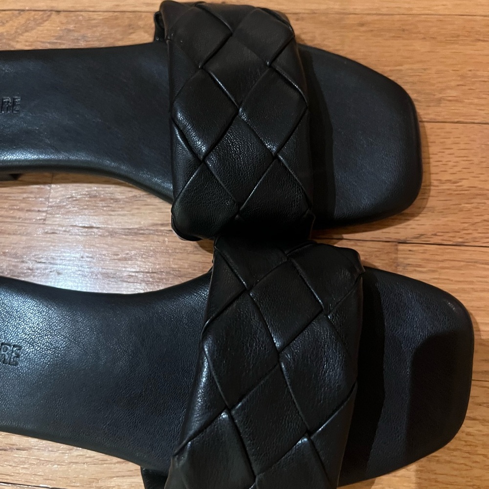 Black Woven Leather Slide Sandals - Picture 2 of 4